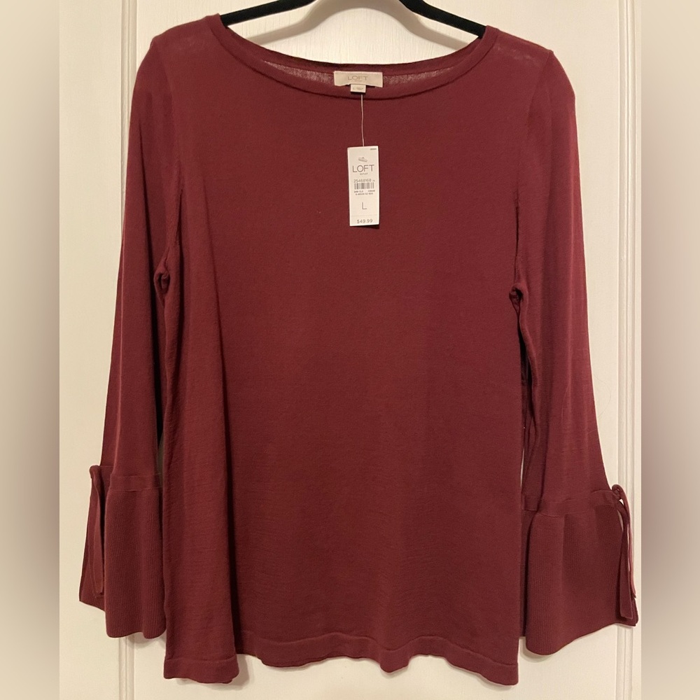 LOFT Women's Scoop Neck Burgundy Long Sleeve Sweater